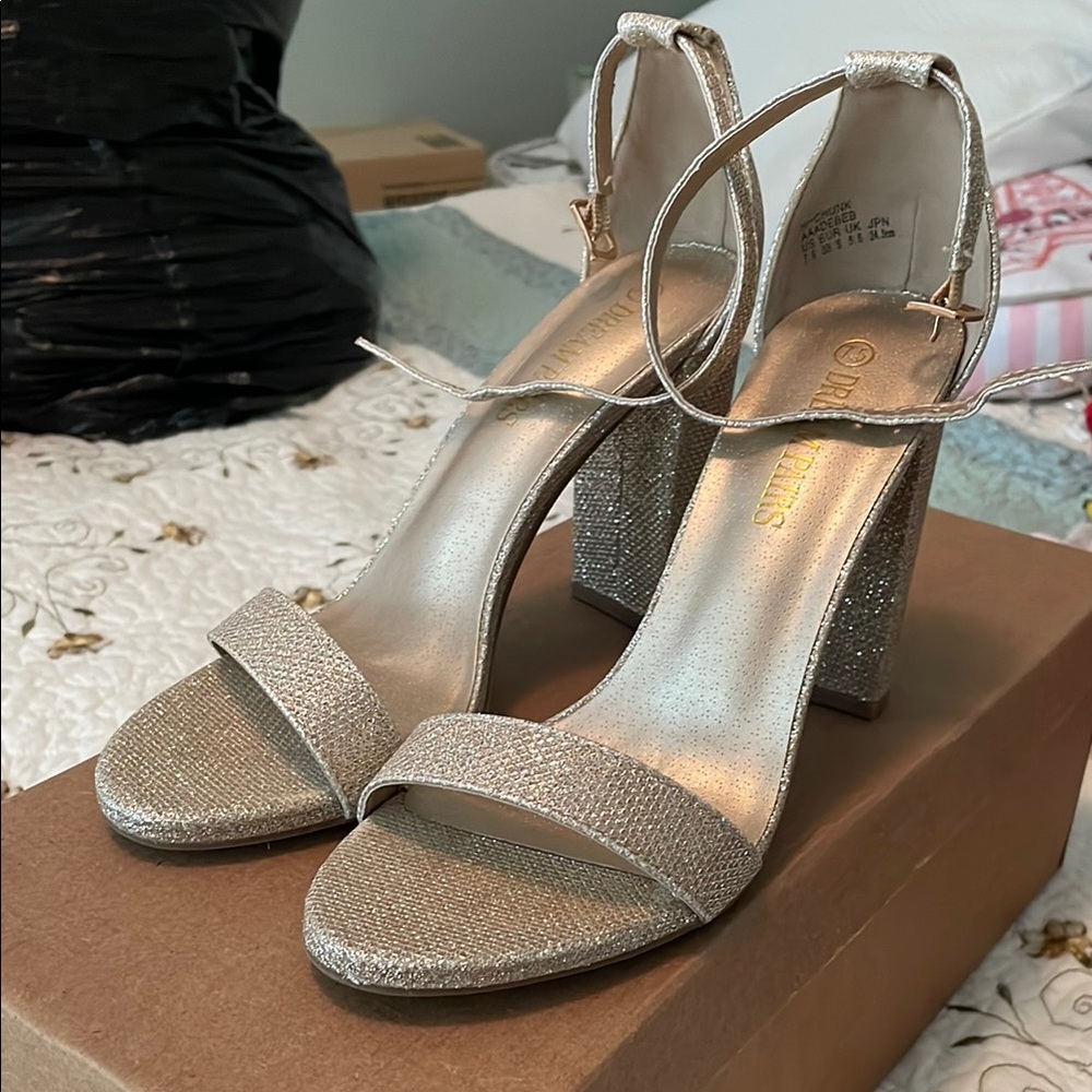 Dream Pairs 4” Gold Heels with Ankle Strap